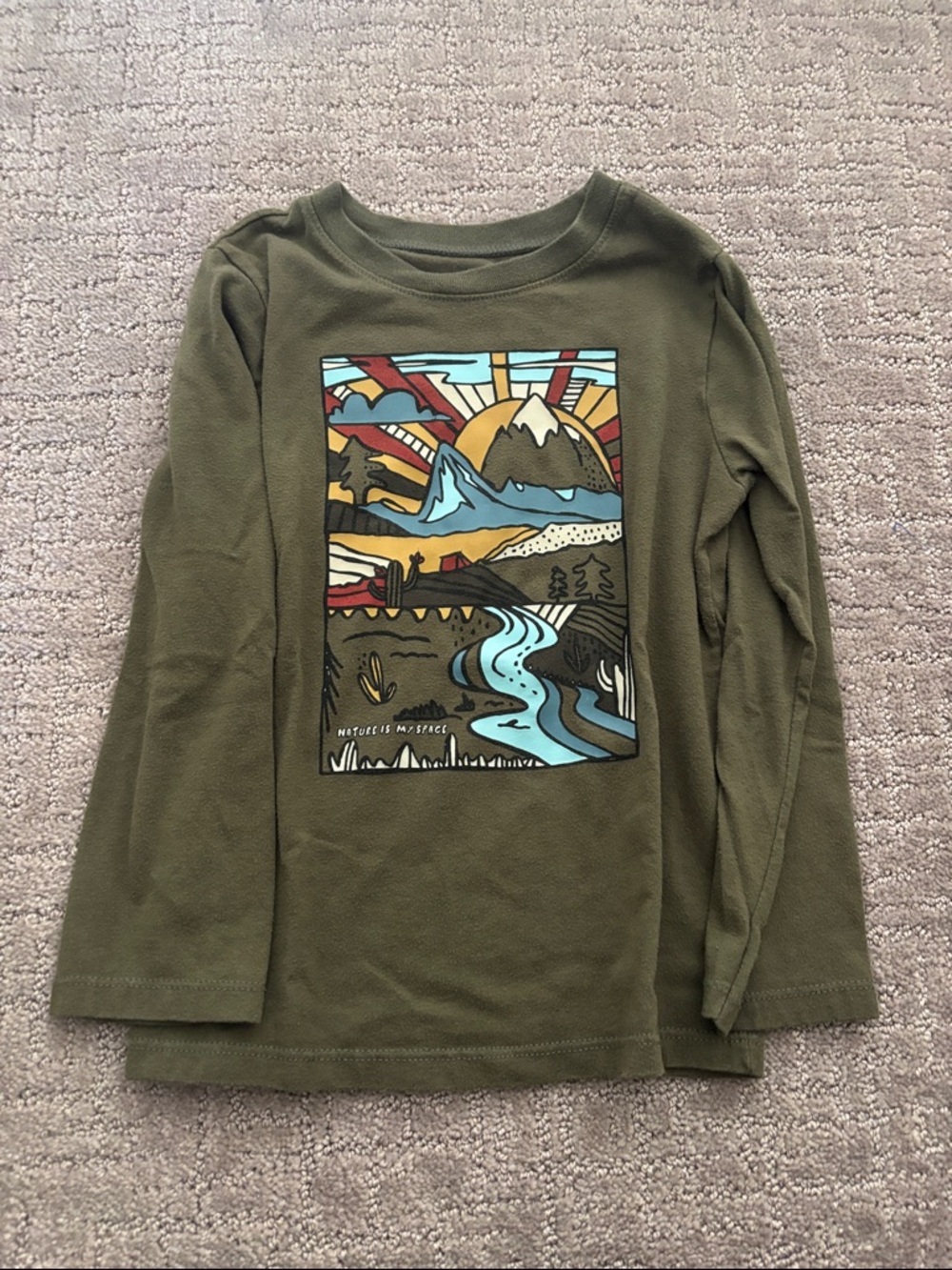 Garanimals Olive Green Long-Sleeve Tee with Colorful Nature Graphic